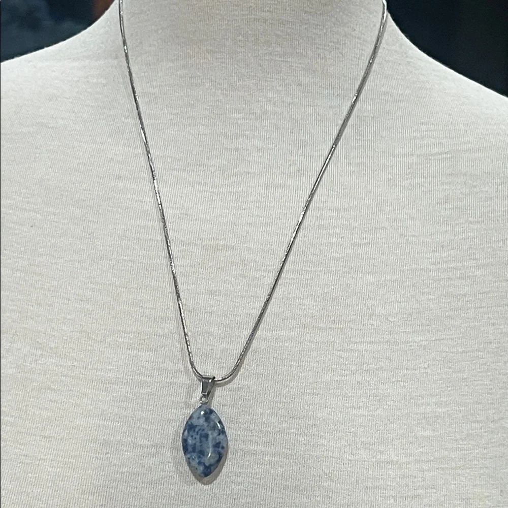 Blue Sodalite Pendant Silver Necklace